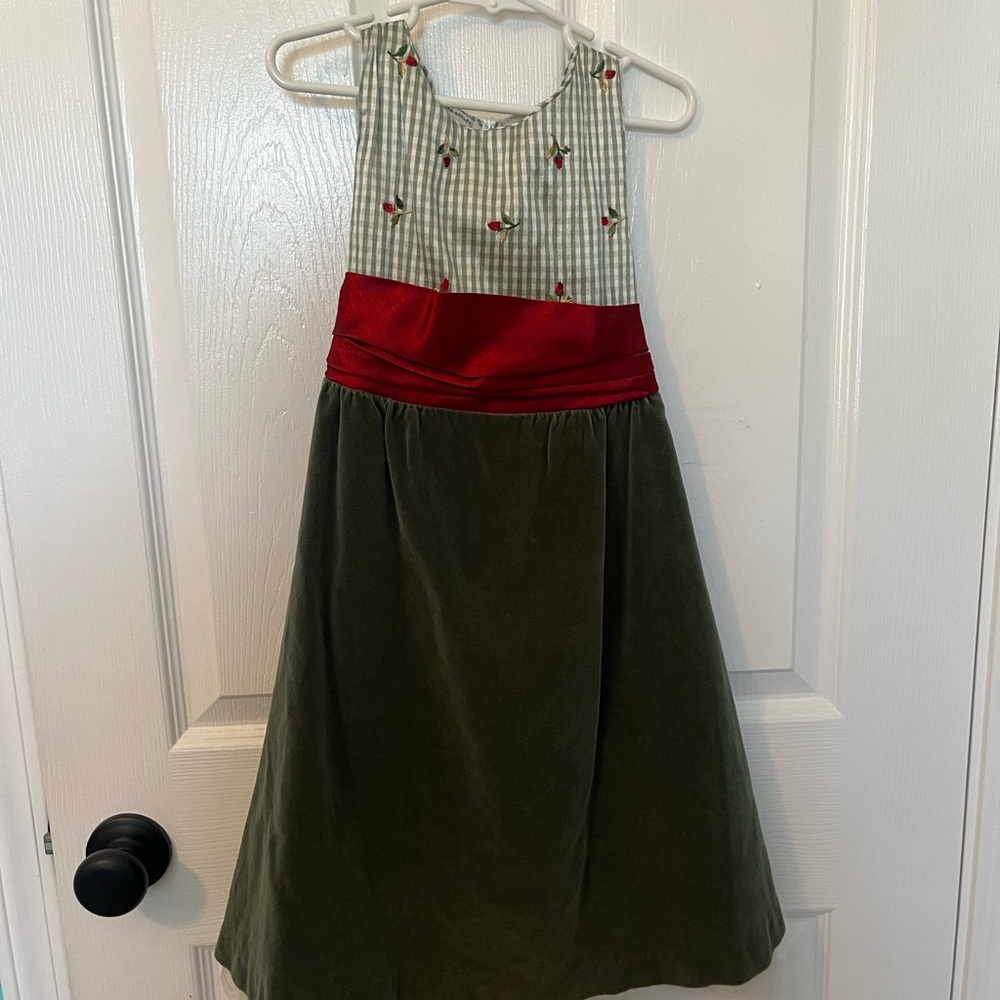 Laura Ashley Green and Red Sleeveless Dress Vintage
